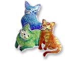 Clearly Charming Colorful Cat Trio Sterling Silver and Enamel Pin by Zarah