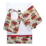 Fern County Firemen Bib, Burp Cloth and Cuddle Blanket Set