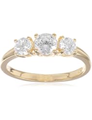 18k Yellow Gold Plated Sterling Silver Round Diamond Simulant Yesterday, Today, Tomorrow 3-Stone Ring, (1.57 cttw), Size 7