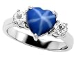 2.60 cttw 925 Sterling Silver Lab Created Heart Shape Star Sapphire Engagement Ring