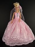 A Barbie Pink Wedding Gown Complete with Veil Made to Fit the Barbie Doll