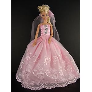 A Barbie Pink Wedding Gown Complete with Veil Made to Fit the Barbie Doll A Barbie Pink Wedding Gown Complete with Veil Made to Fit the Barbie Doll