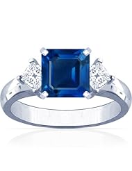 Platinum Emerald Cut Blue Sapphire Three Stone Ring