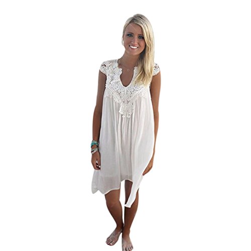 Cinidy BOHO Sleeveless Womens Loose Summer Beach Lace Dress (XL)