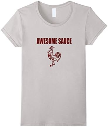 Women's Awesome Sauce Rooster T-Shirt Large Silver