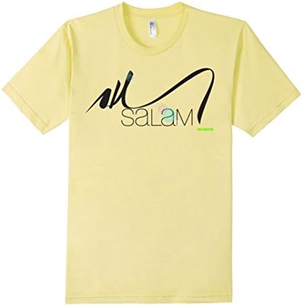 Men's Salam Graphic White T-Shirt Arabic Peace Black Logo Small Lemon