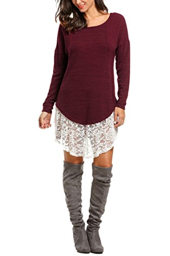 Zeagoo Women's Lace Oversized Knit Sweater Shirtdress Pullover Tunic Tops