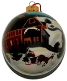 Hand Painted Glass Ornament, Holiday Scene CO-130