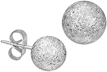 Silver-tone Stainless Steel Stardust Sandblasted Bead Ball Stud Earrings 8mm
