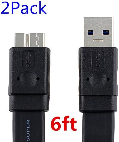 Flat Note 3 Cable, NewLobo(TM) 2 Pack 6feet/ 1.8m Flat Noodle Micro USB 3.0 Superspeed Sync & Charging Data Cable for Samsung Galaxy S5 / Galaxy Note 3 N9000 N9002 N9005 Note III(6feet,Black)[2 Cables Included]