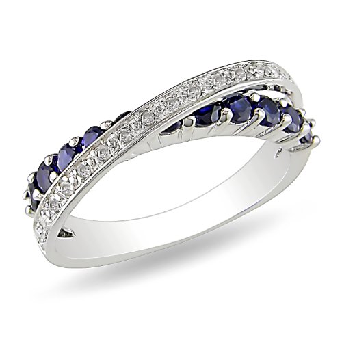 Buy Sterling Silver 7/8 CT TGW Created Sapphire 1/10 CT TDW Diamond Fashion Ring (G-H, I3) Guides