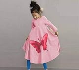 Candykids ガールズ こだわりシルエット♪スウェット長袖ワンピース 蝶　サンドレス　プリンセス 発表会 結婚式 入園式 演奏会 パーティ バタフライ Tシャツ チュニック (130cm, ピン