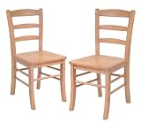 Set of 2 Light Oak Finish Ladder Back Dining Chairs