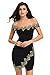 Alvaq Women's Summer Party Gold Lace V Neck Backless Off Shoulder Bodycon Mini Dress Club Small Black