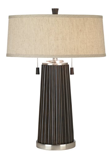 Walnut Finish Ribbed Base Table Lamp