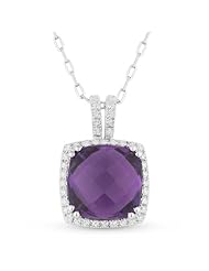 Natural 2.8ct Cushion-Cut Purple Amethyst Gemstone & Diamond Necklace Set In 14K White-Gold