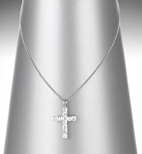Platinum Plated Diamanté Long Cross Necklace