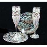 Mardi Gras Mask Design - Hand Painted - Toasting Flutes - 6 oz. & 7 inch Cake Plates