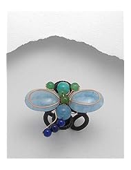 Light Sky Blue Butterfly Cotton Waxed Thread Jade Ring In Copper
