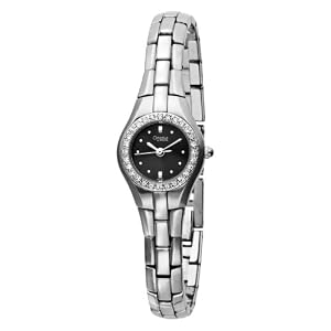 Caravelle by Bulova Ladies 43L41 Crystal Accented Black Dial Watch