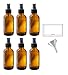 4 oz Amber Glass Boston Round Fine Mist Spray Bottle (6 pack) + Funnel and Labels for essential oils, aromatherapy, food grade, bpa free