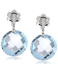 Suzanne Kalan "The Classics" White Gold, White Diamond (.10 cttw), and Blue Topaz Earrings