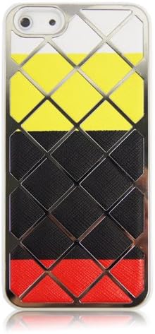 KDNA - Slim Premium Snap on Multi Colorful Hard Case Aluminium Diamond Shape Leather with Free Screen Protector (Yellow/Black/Red)