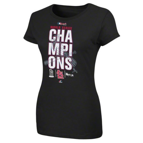 MLB Women's St. Louis Cardinals World Series 2011 World Series Champions In Flight Parade T-Shirt (Black, Medium)