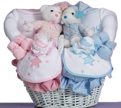 Moon &amp; Stars Baby Gift Basket for Twins-Girl/Girl