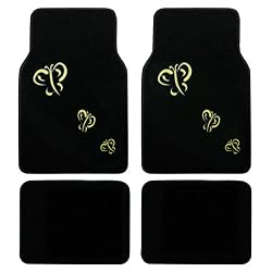 Yellow Butterfly Front & Rear Carpet Car Truck SUV Floor Mats