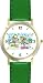 Boy and Girl Skateboarding or Skate Boarding Theme - WATCHBUDDY&Acirc;&reg; DELUXE TWO-TONE THEME WATCH - Arabic Numbers - Green Leather Strap-Children's Size-Small ( Boy's Size & Girl's Size )