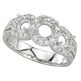 14K White Gold Three Stone Round Diamond Semi Mount Engagement Ring