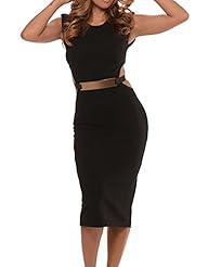 Sexy Summer Open-Back Belted Sleeveless Cocktail Polyester/Spandex Bandage Dress/Club Dress/Midi Dress 