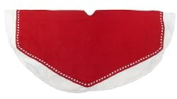 47" Red and White Christmas Tree Skirt With Weaved Edge