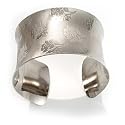 Silver Tone Wide Etched Floral Cuff Bangle