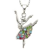 Multi Colorful Dancing Ballerina Dancer Dance Pendant Necklace Charm Silver Tone Designer Childrens Girls Ballet Jewelry