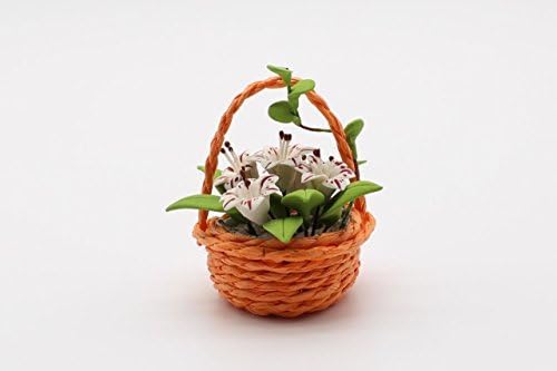 1:12 Dollhouse Miniature, Flowers &amp; Vase, Blooming Lilies Basket