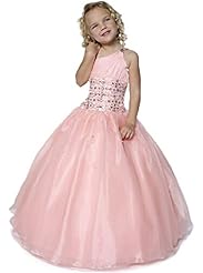 Girls Floor Length Organza One Shoulder Lace   Ball Gown Pageant Dress 