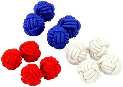 Cufflinksman® 3 Pair Red Blue White Silk Knot Cufflink Gift Set in Presentation Box