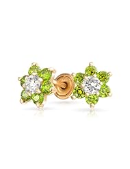 Bling Jewelry 14k Gold Flower Screwback Earrings Baby Studs Peridot Color CZ