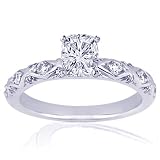 1 Ct Cushion Cut Diamond Cris-Cross Engagement Ring Pave Set IDEAL-CUT SI1 GIA