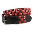 Snap On Punk Rock Black & Red Star Studded Checker Board Pattern Leather Belt
