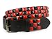 Snap On Punk Rock Black & Red Star Studded Checker Board Pattern Leather Belt Image