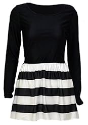 Sexy Long Sleeves Short Round Neck Striped Print  Dress