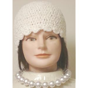 Hand Crocheted Ivory Chenille and Gimp Tweed Skull Cap Offered with Simulated Light Ivory Large...