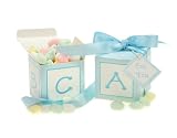Kate Aspen Classic Baby Blocks Favor Boxes with Imprinted Ribbon - Set of 24, Blue