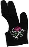 Cue and Case BG-2-M Medium Black Pro Series Billiard Glove with Rhinestone Rose