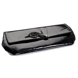 Kenneth Jay Lane Signature Black Leather Clutch With A Jet And Swarovski Crystal Jeweled Serpent