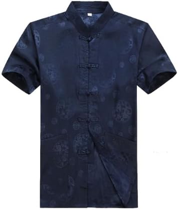 Chinese Short Sleeve Tang Suit Silk Uniformjiaju-HS012(Blue,L)