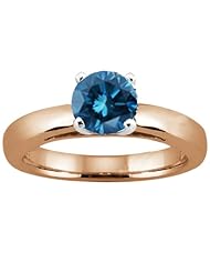 0.80 Ct Round Blue SI1/SI2 Diamond 14K Rose Gold Solitaire Ring